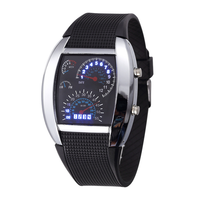 Nowoczesne zegarki LED Casual z miernikiem auta, czarna matryca z migającymi kropkami, sportowy zegar wyścigowy unisex - Wianko - 2