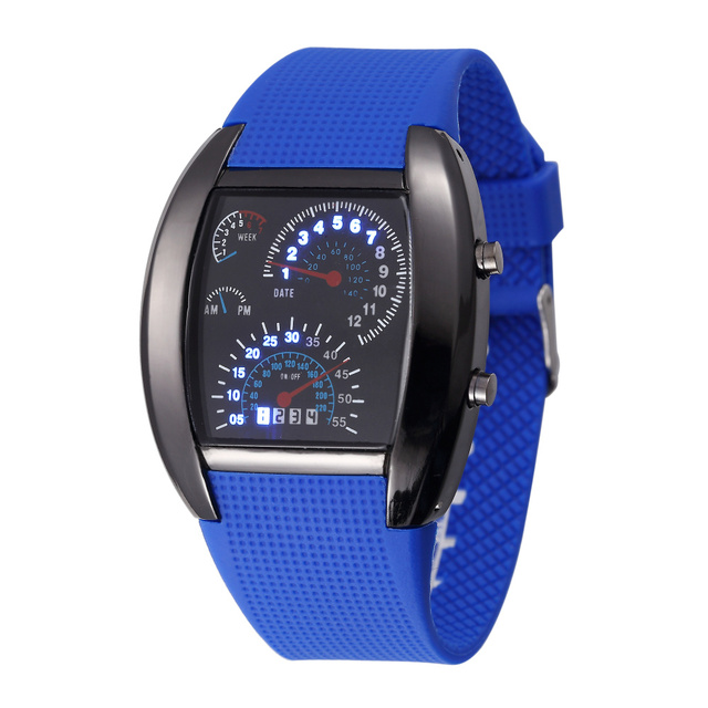 Nowoczesne zegarki LED Casual z miernikiem auta, czarna matryca z migającymi kropkami, sportowy zegar wyścigowy unisex - Wianko - 4