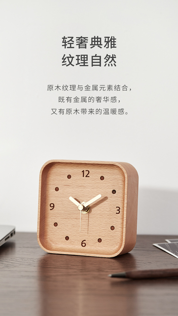 Mini zegar biurkowy z litego drewna kwadratowy, kolor czarny orzech, ozdobiony zegarami igłowymi - idealny do dekoracji domu i biura - Wianko - 4