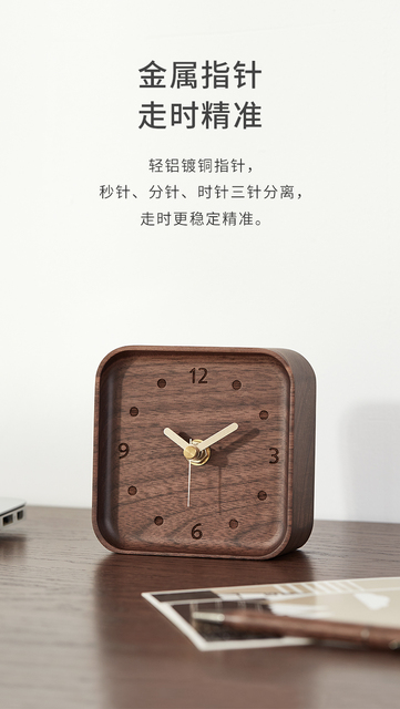 Mini zegar biurkowy z litego drewna kwadratowy, kolor czarny orzech, ozdobiony zegarami igłowymi - idealny do dekoracji domu i biura - Wianko - 7