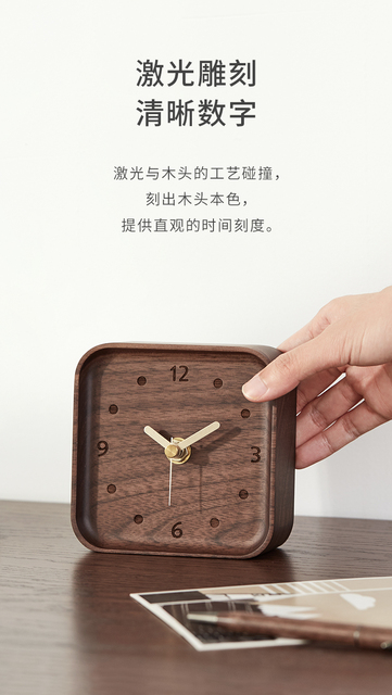 Mini zegar biurkowy z litego drewna kwadratowy, kolor czarny orzech, ozdobiony zegarami igłowymi - idealny do dekoracji domu i biura - Wianko - 5