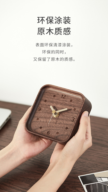 Mini zegar biurkowy z litego drewna kwadratowy, kolor czarny orzech, ozdobiony zegarami igłowymi - idealny do dekoracji domu i biura - Wianko - 9