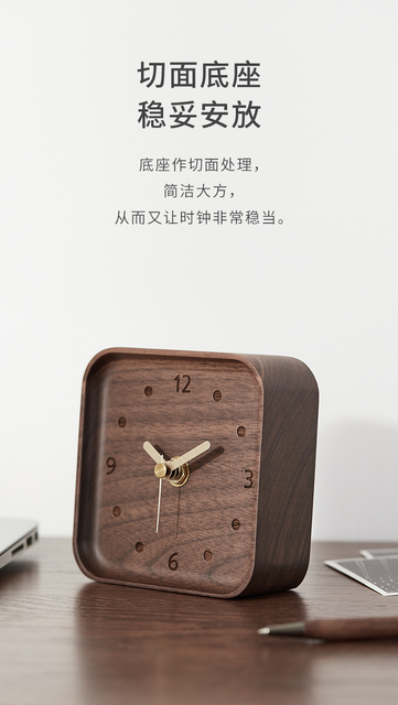 Mini zegar biurkowy z litego drewna kwadratowy, kolor czarny orzech, ozdobiony zegarami igłowymi - idealny do dekoracji domu i biura - Wianko - 10