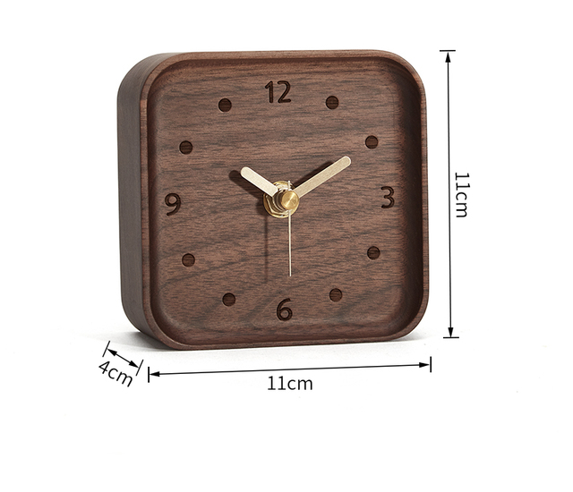 Mini zegar biurkowy z litego drewna kwadratowy, kolor czarny orzech, ozdobiony zegarami igłowymi - idealny do dekoracji domu i biura - Wianko - 12