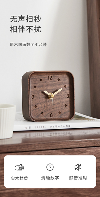 Mini zegar biurkowy z litego drewna kwadratowy, kolor czarny orzech, ozdobiony zegarami igłowymi - idealny do dekoracji domu i biura - Wianko - 3