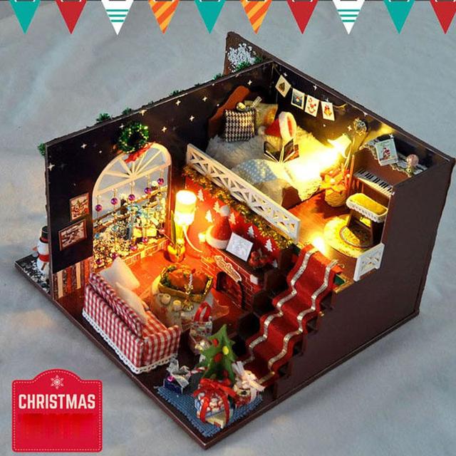 Domek dla lalek Christmas Gift miniaturowy zestaw realistyczny 3D drewniany dom z meblami, puzzle Craft z oświetleniem LED dla dzieci - Wianko - 7