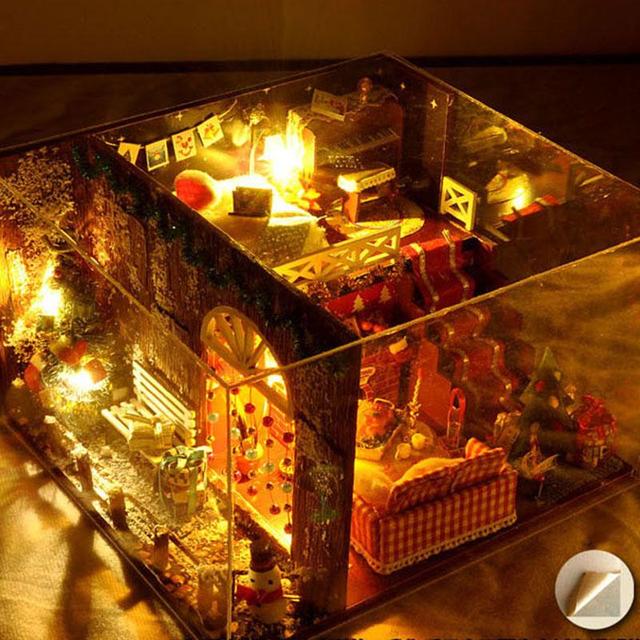 Domek dla lalek Christmas Gift miniaturowy zestaw realistyczny 3D drewniany dom z meblami, puzzle Craft z oświetleniem LED dla dzieci - Wianko - 5