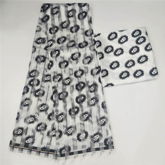 Czarna satynowa tkanina z miękkim jedwabiem i wzorami z organzy – wysokiej jakości materiał afrykański ankara na sukienkę (6 jardów) - Wianko - 16