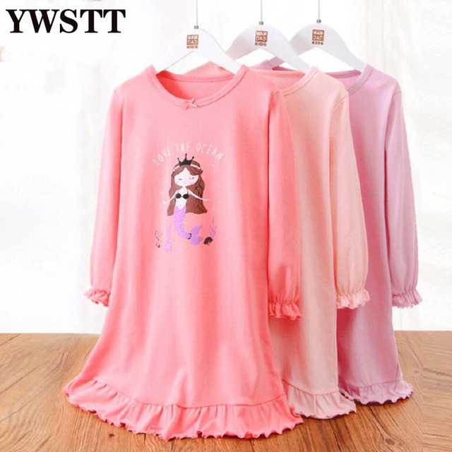 Koszula nocna dziecięca dla dziewcząt bawełniana księżniczka piżama z nadrukiem kotka wiosna - Wianko - 2
