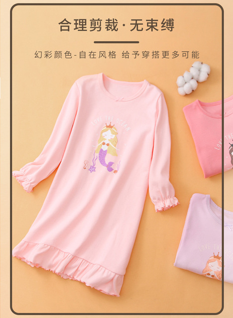 Koszula nocna dziecięca dla dziewcząt bawełniana księżniczka piżama z nadrukiem kotka wiosna - Wianko - 7