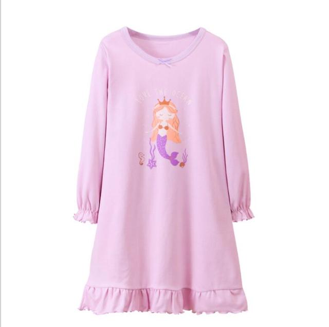 Koszula nocna dziecięca dla dziewcząt bawełniana księżniczka piżama z nadrukiem kotka wiosna - Wianko - 4