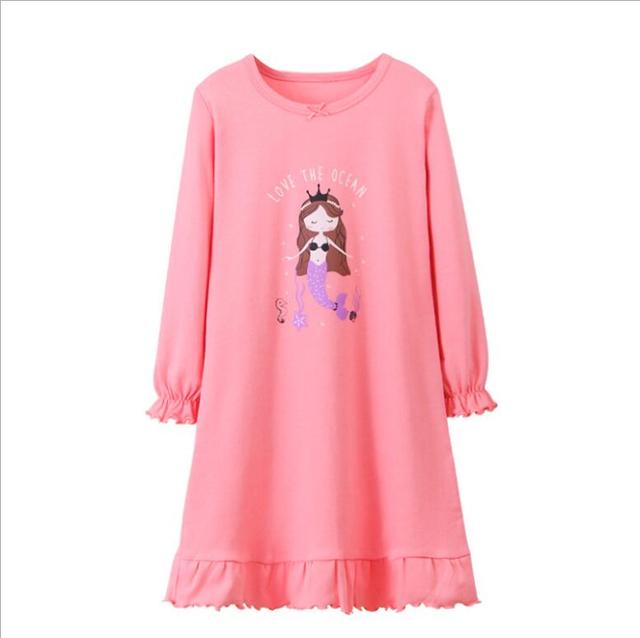 Koszula nocna dziecięca dla dziewcząt bawełniana księżniczka piżama z nadrukiem kotka wiosna - Wianko - 5