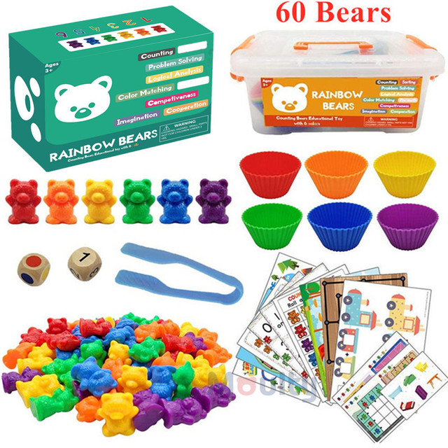 Zabawki Montessori Moulty liczenia niedźwiedzie i sortowania Rainbow dla dzieci od 3 roku życia - dla chłopców i dziewcząt - Wianko - 1
