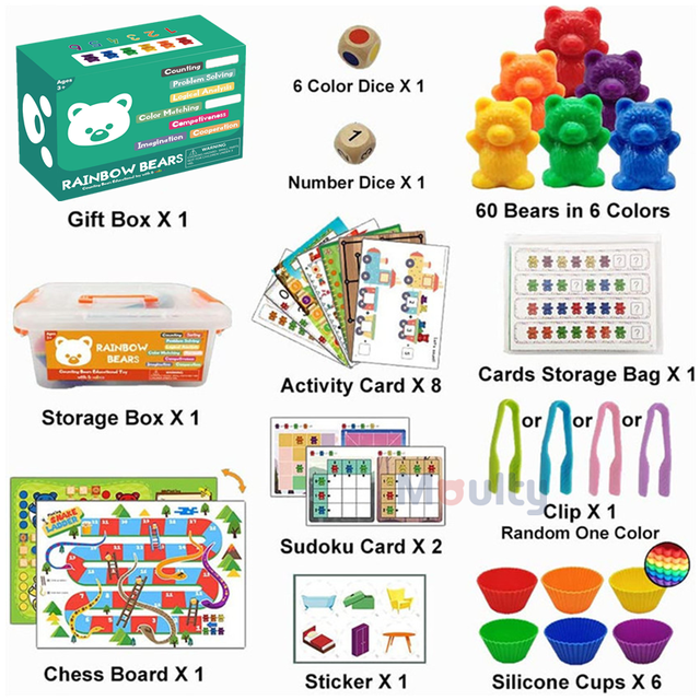 Zabawki Montessori Moulty liczenia niedźwiedzie i sortowania Rainbow dla dzieci od 3 roku życia - dla chłopców i dziewcząt - Wianko - 2