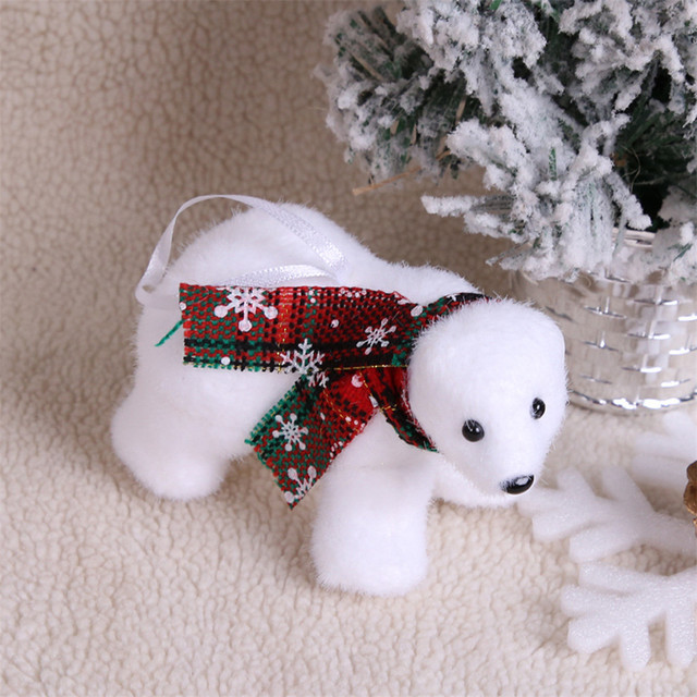 Mały uroczy biały pluszowy lalka miś - dekoracja na choinkę bożonarodzeniowa - Wianko - 1