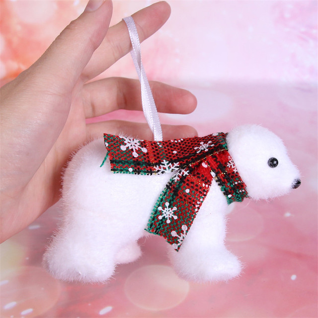 Mały uroczy biały pluszowy lalka miś - dekoracja na choinkę bożonarodzeniowa - Wianko - 4