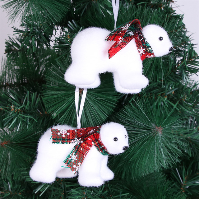 Mały uroczy biały pluszowy lalka miś - dekoracja na choinkę bożonarodzeniowa - Wianko - 6