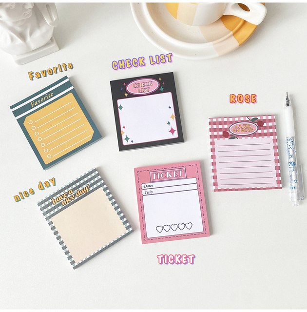 Pięćdziesiąt arkuszy różowych karteczek do notowania w małym notatniku z kreatywnymi naklejkami planującymi – szkolne materiały biurowe - Wianko - 12