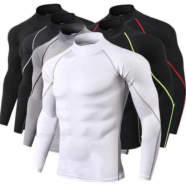 Rashguard męska koszulka do biegania z długim rękawem, kompresyjna, szybkoschnąca, elastyczna - Fitness, Sport - Wianko - 4