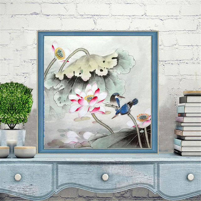 Diamentowy artystyczny obraz Lotos Rybka Ptak Mozaika Kwadratowy Okrągły Vintage DIY - Wianko - 3