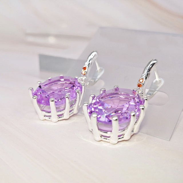 Kolczyki wiszące DreamCarnival1989 Lilac z większym cyrkonem 18mm - delikatna biżuteria dla nowożeńców WE4108PU - Wianko - 10