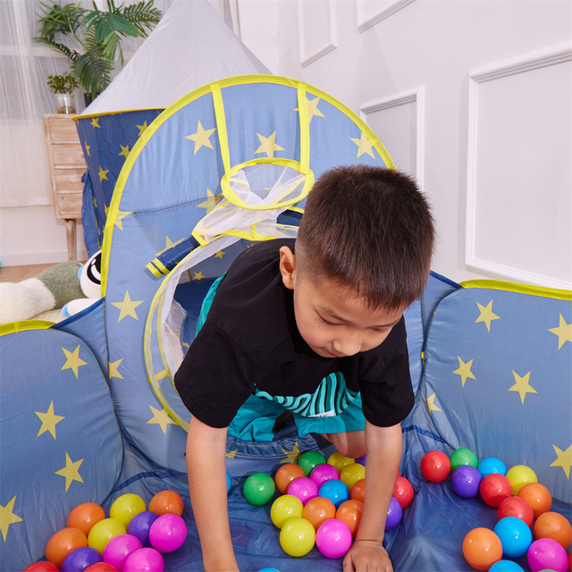Namiot zabawkowy 3w1 dla dzieci z tunelem do pełzania, basenem z piłkami i domkiem do zabaw - zestaw Wigwam z piłkami oceanicznymi - Wianko - 8
