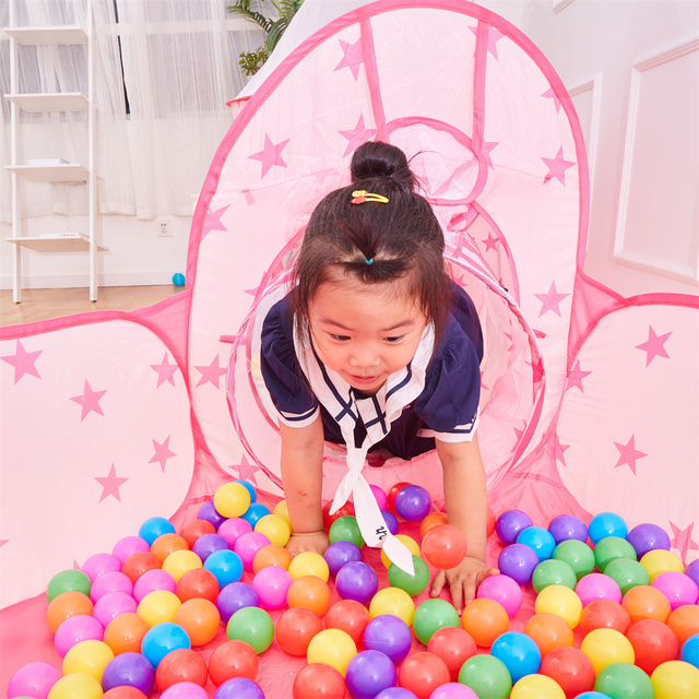 Namiot zabawkowy 3w1 dla dzieci z tunelem do pełzania, basenem z piłkami i domkiem do zabaw - zestaw Wigwam z piłkami oceanicznymi - Wianko - 7