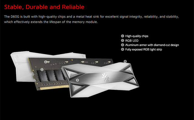 ADATA XPG D60 RGB Pamięć RAM DDR4 8GB/16GB/32GB PC4 3000Mhz/3200Mhz/3600Mhz/4133Mhz CL14DIMM - Wianko - 4