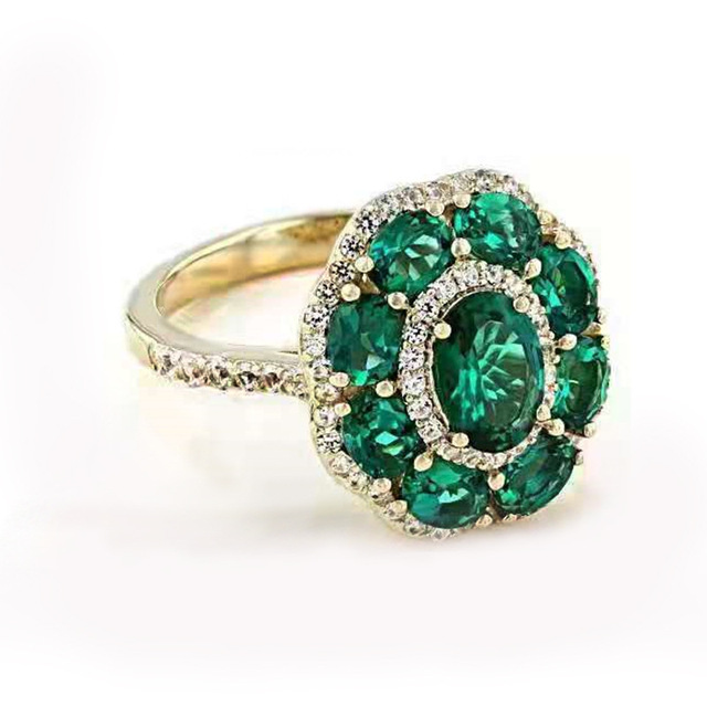 Pierścionek kryształowy z zielonym pozłacanym kwiatem - luksusowa biżuteria ślubna - Wianko - 3