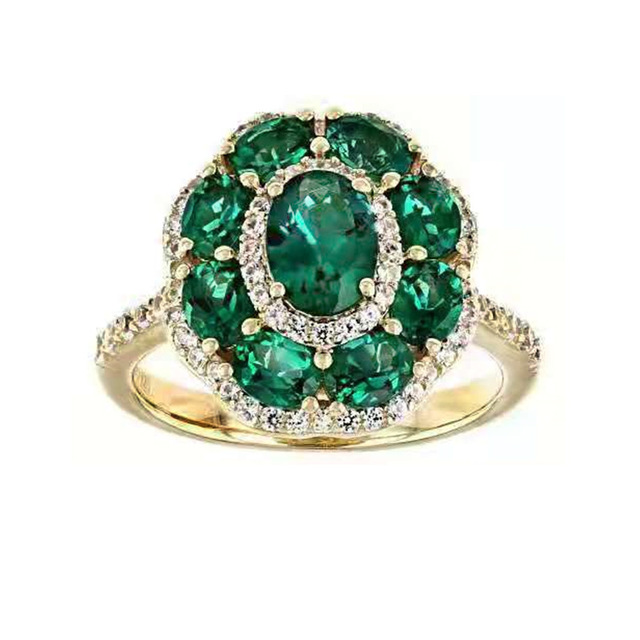 Pierścionek kryształowy z zielonym pozłacanym kwiatem - luksusowa biżuteria ślubna - Wianko - 5