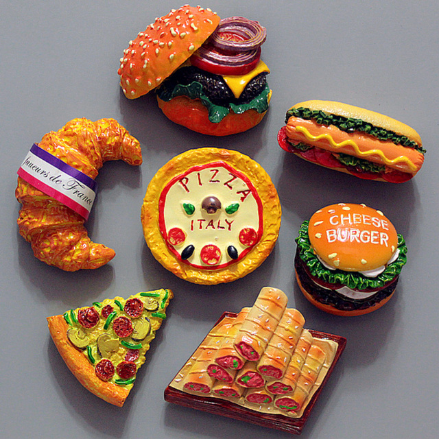 Magnes na lodówkę kreatywny z motywem żywności: Hamburger, Popcorn, Rogalik, Pączki (Home Decor) - Wianko - 2