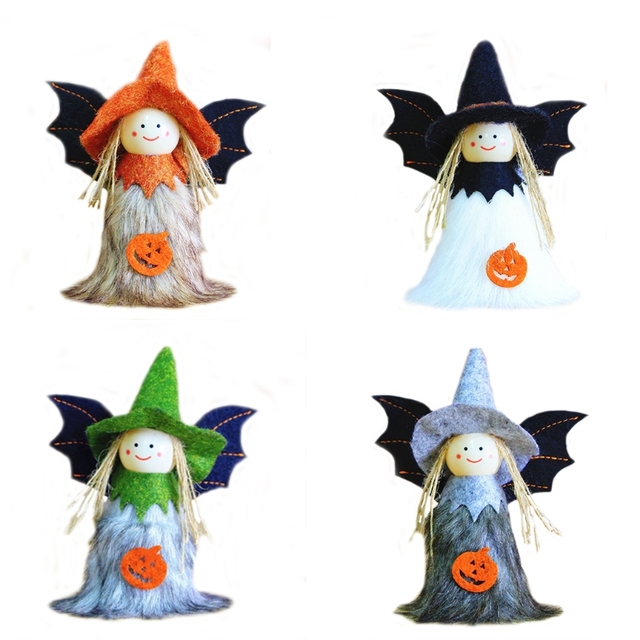 Zestaw 4 Halloween pluszowych zabawek: 3D dyniowa wiedźma, lalka anioł - prezent dla dzieci, dekoracje na Halloween - Wianko - 1