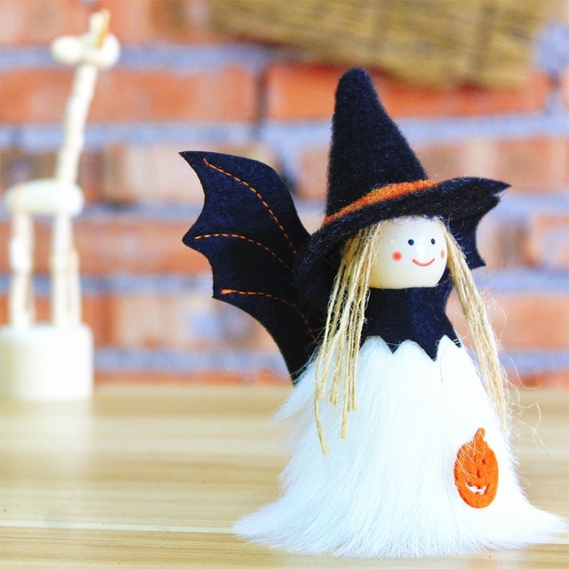 Zestaw 4 Halloween pluszowych zabawek: 3D dyniowa wiedźma, lalka anioł - prezent dla dzieci, dekoracje na Halloween - Wianko - 5