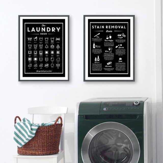 Plakat czarno-biały z usuwaniem plam pralniczych na płótnie – dekoracja ścian do pokoju, prezent na parapetówkę - Wianko - 1