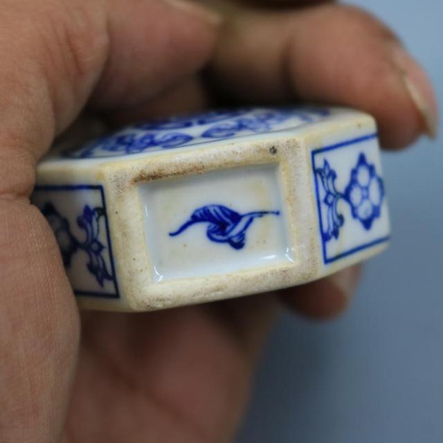 Antyczna porcelana niebiesko-biała, wzór długowieczności, ozdoby na prezenty i do dekoracji wnętrz, tabakiera - Figurki i miniatury - Wianko - 5