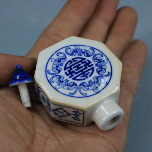 Antyczna porcelana niebiesko-biała, wzór długowieczności, ozdoby na prezenty i do dekoracji wnętrz, tabakiera - Figurki i miniatury - Wianko - 3