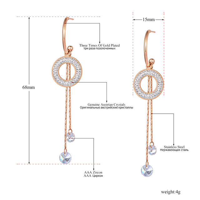 Kolczyki wiszące z kołem Tassel, oryginalny Design, stal nierdzewna, kryształowe Dangle, dla kobiet i dziewczyn - Wianko - 3