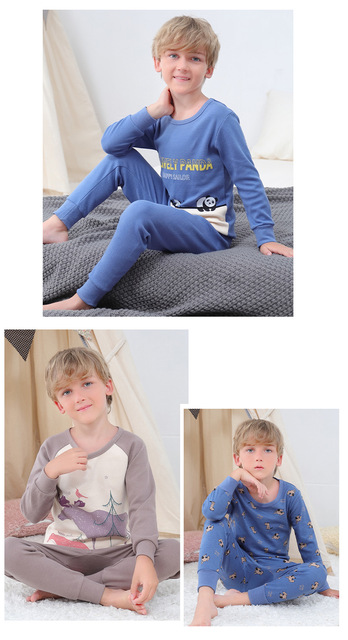 Piżamy dla nastolatków z długim rękawem - zestawy bawełnianych piżam dla chłopców 6-16 lat - Wianko - 6