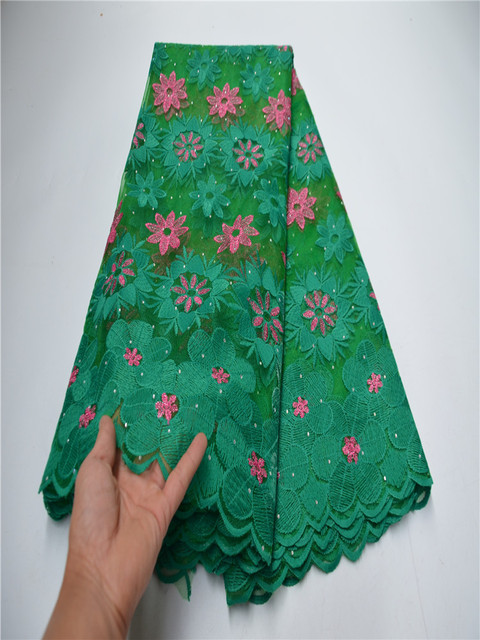 Luksusowa afrykańska koronka cekinowa - materiał o długości 5 metrów, zielona - Wianko - 153