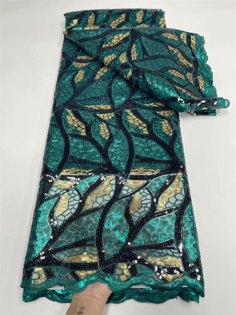 Luksusowa afrykańska koronka cekinowa - materiał o długości 5 metrów, zielona - Wianko - 30