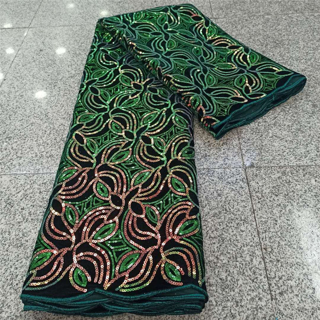 Luksusowa afrykańska koronka cekinowa - materiał o długości 5 metrów, zielona - Wianko - 116