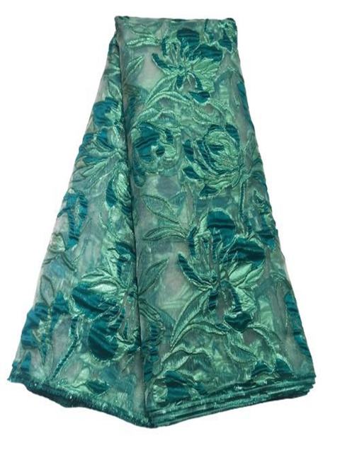 Luksusowa afrykańska koronka cekinowa - materiał o długości 5 metrów, zielona - Wianko - 76