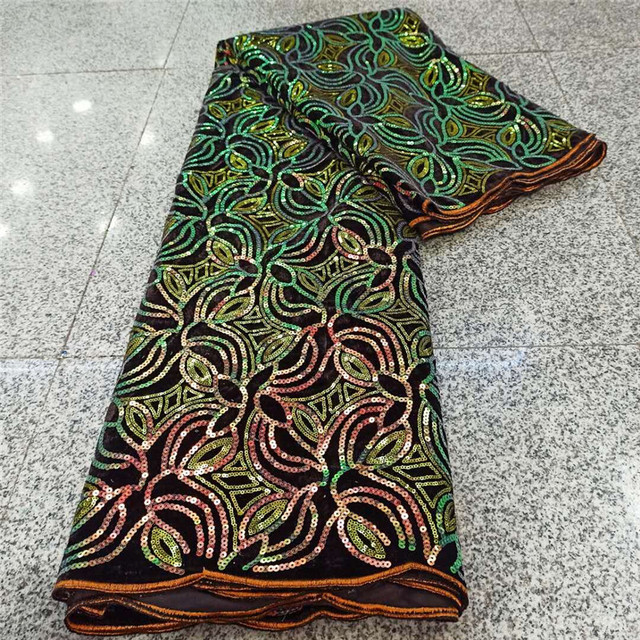 Luksusowa afrykańska koronka cekinowa - materiał o długości 5 metrów, zielona - Wianko - 115