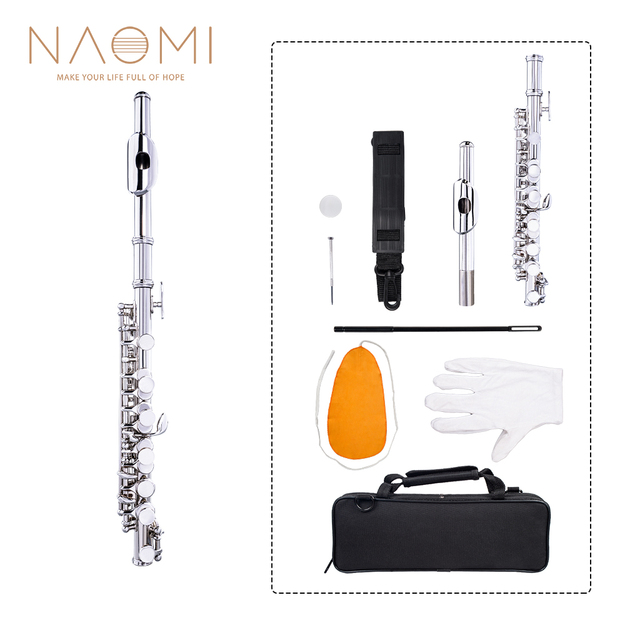 Naomi - niklowany flet Piccolo Kit C klucz Instrument dęty drewniany - Cupronickel, mini śrubokręt i ściereczka do czyszczenia w wyściełanej torbie - Wianko - 18