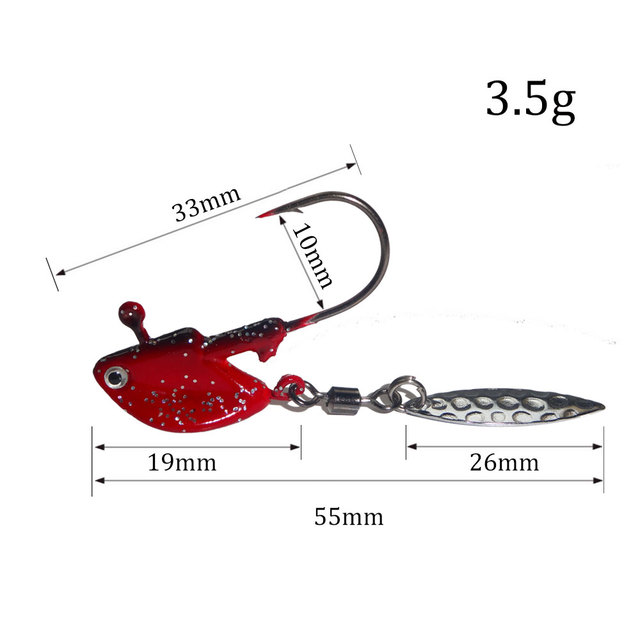 Ołowiane głowy z hakiem BALLEO w zestawie 4 sztuki/partia z obrotowym spinnerem łyżką - 4g, 7g, 10g, 14g, 21g z 3D oczami oraz realistyczną rybą na głowie Jig - Wianko - 4