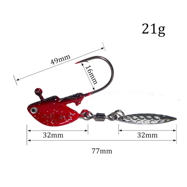 Ołowiane głowy z hakiem BALLEO w zestawie 4 sztuki/partia z obrotowym spinnerem łyżką - 4g, 7g, 10g, 14g, 21g z 3D oczami oraz realistyczną rybą na głowie Jig - Wianko - 8