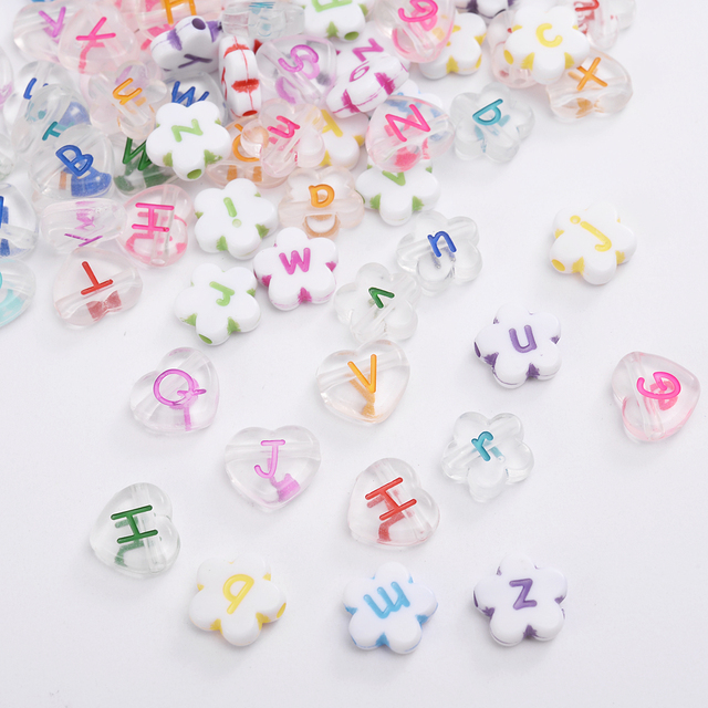 100/150/200/300 sztuk koralików w kształcie serca z literami do tworzenia biżuterii vintage, przezroczyste kwiatowe dystansowe koraliki luzem - hurtownia koralików - Wianko - 1
