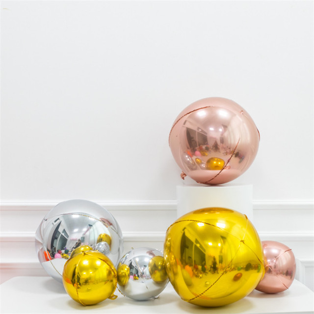 Zestaw 3 różowe złoto czerwony srebrny 4D balonów z folii aluminiowej o średnicy 10/18/22 cali - idealne dekoracje na ślub, urodziny i inne okazje - Wianko - 5