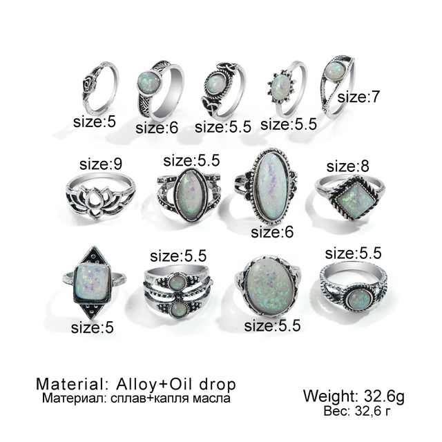 Pierścionki KISSWIFE Vintage Antique Silver z kolorowymi zestawami Opal kryształowych kamieni Carve dla kobiet i mężczyzn - czeska biżuteria - Wianko - 10