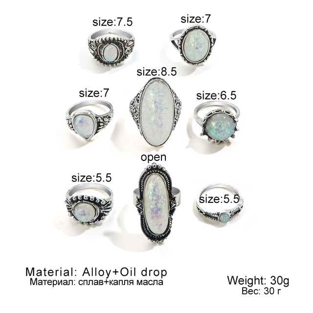 Pierścionki KISSWIFE Vintage Antique Silver z kolorowymi zestawami Opal kryształowych kamieni Carve dla kobiet i mężczyzn - czeska biżuteria - Wianko - 4